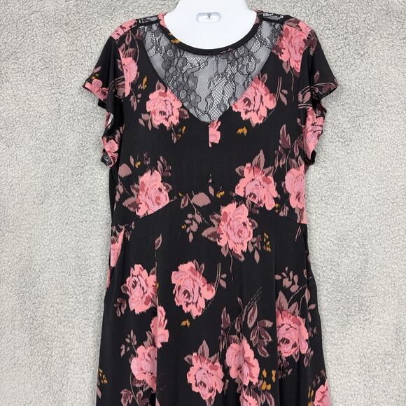Torrid Midi Dress Woman Floral Studio Knit Stretch Tiered Pockets size Large - Picture 3 of 14